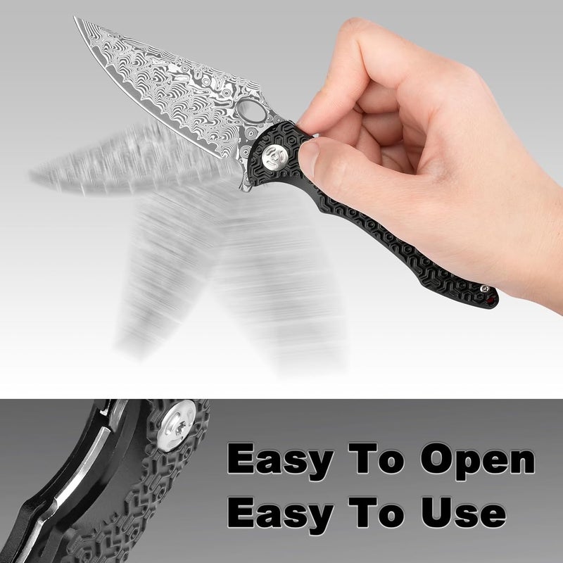Zingbee Pocket Knife for EDC Damascus Pocket Knife with Black Aluminum Handle 3.3" Damascus Blade Pocket knives & Folding Knives - Image 5